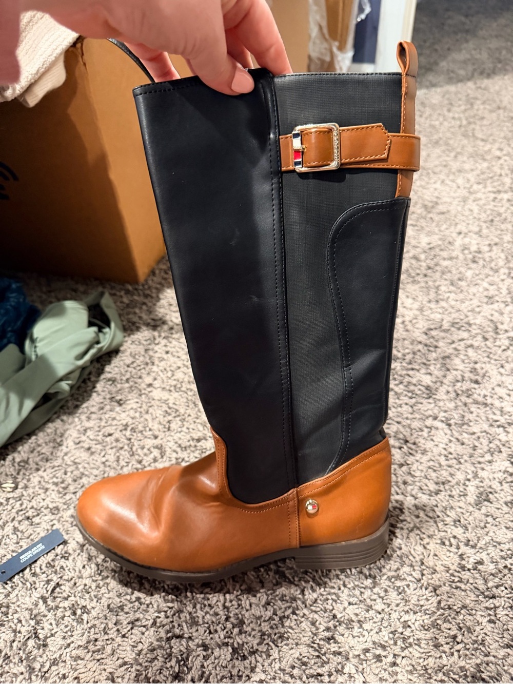 Women's Tommy Hilfiger Two-Tone Tall Riding Boots - Black & Brown